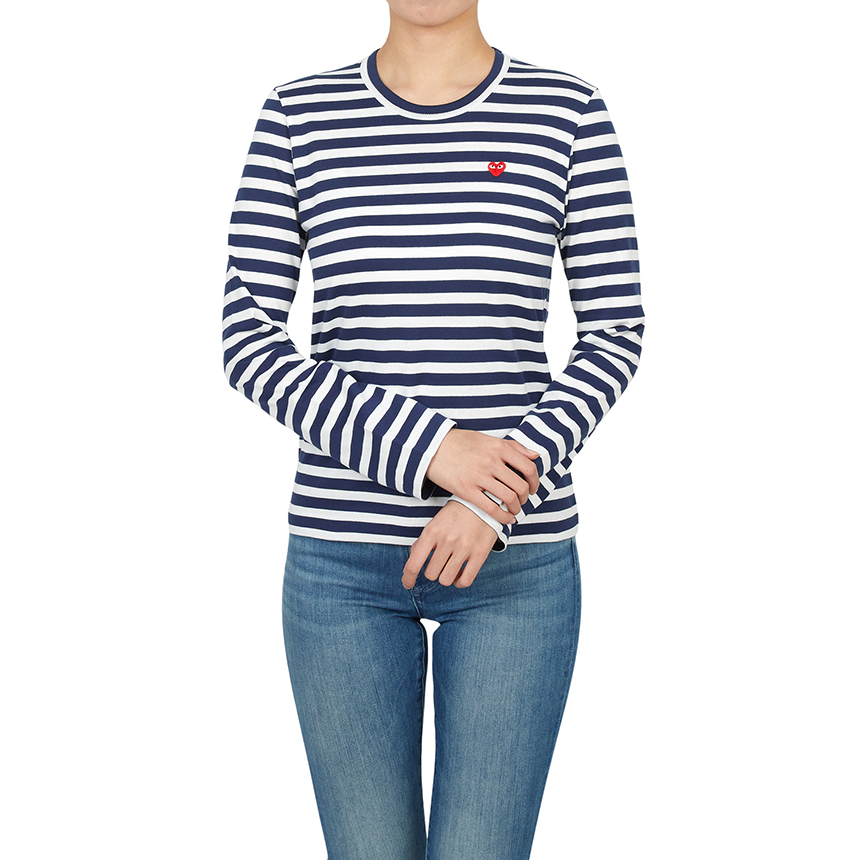 꼼데가르송(COMME DES GARCONS) 미니 레드와펜 스트라이프 여성 긴팔 티셔츠 AZ T207 051 1