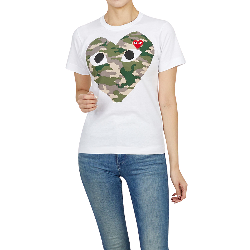 꼼데가르송(COMME DES GARCONS) 스크래치 카모플라주하트 여성 반팔티셔츠 AZ T241 051 1 SC_AZ T241 051 1_086
