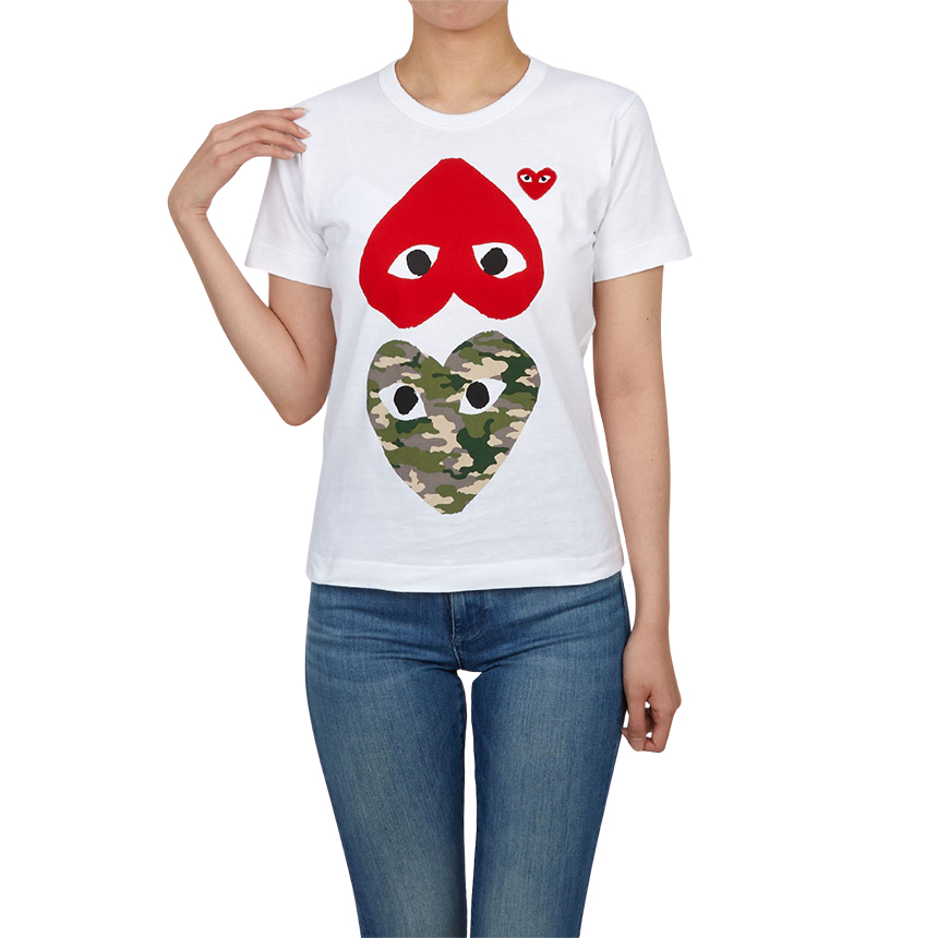 꼼데가르송(COMME DES GARCONS) 업사이드 다운 카모플라주하트 여성 반팔티셔츠 AZ T247 051 1