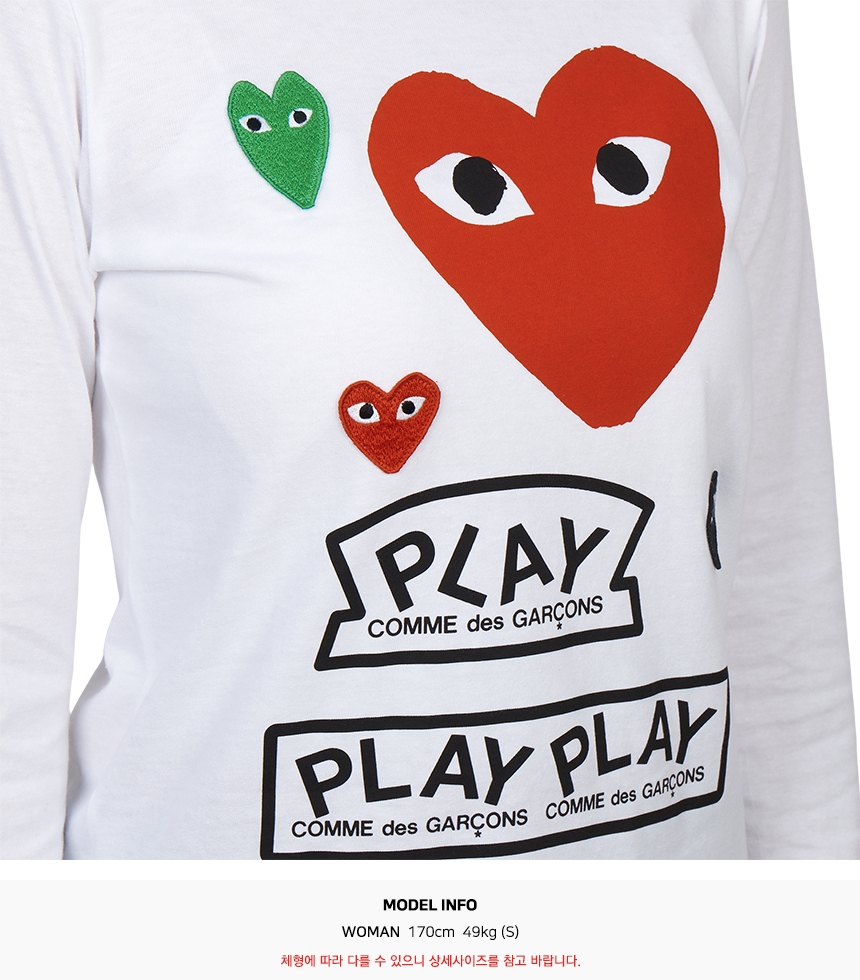 꼼데가르송(COMME DES GARCONS) 스크래치 멀티하트 여성 긴팔티셔츠 AZ T283 051 1 SA_AZ T283 051 1_059