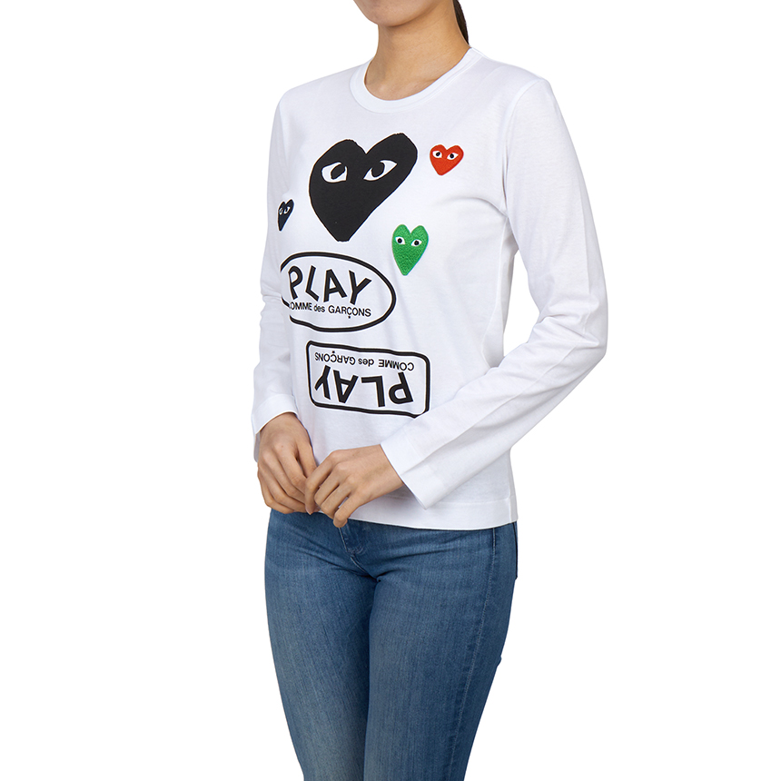 꼼데가르송(COMME DES GARCONS) 플레이 멀티로고 여성 긴팔티셔츠 AZ T285 051 1