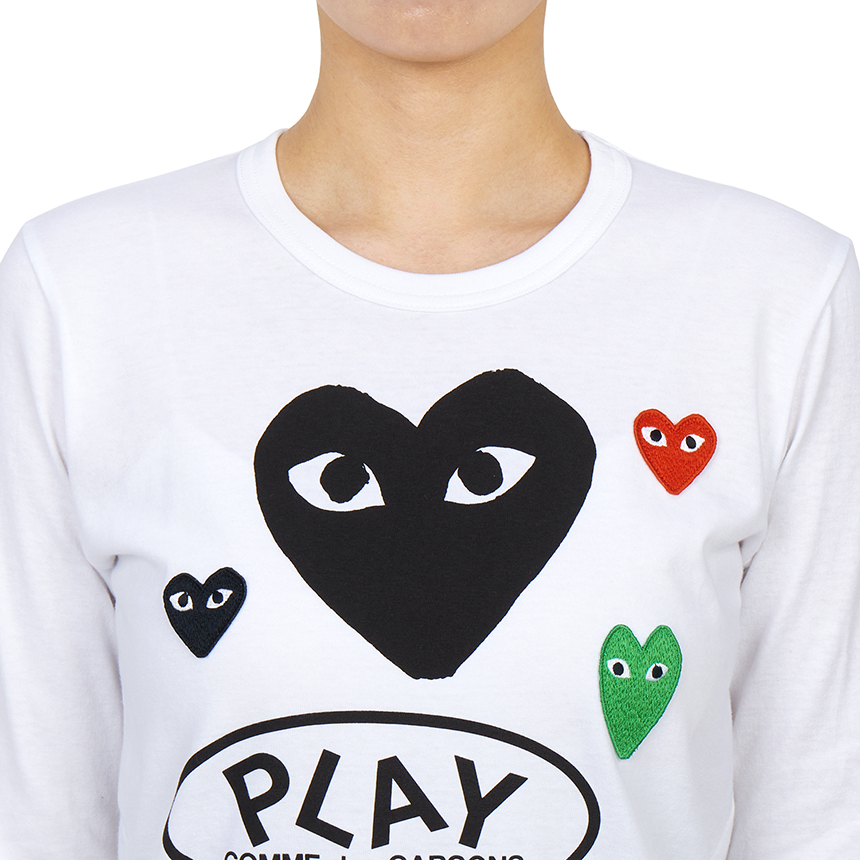 꼼데가르송(COMME DES GARCONS) 플레이 멀티로고 여성 긴팔티셔츠 AZ T285 051 1