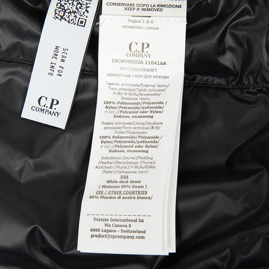 씨피컴퍼니(CP COMPANY) 남성 패딩 조끼 19CMVE032A 110416A 999