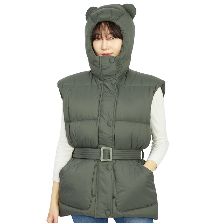옌키옌키(IENKI IENKI) 베어 미쉐린 여자 후드 패딩 조끼 BEAR MICHLIN VEST SOFT KHAKI