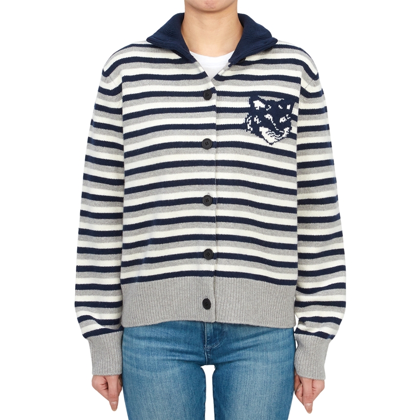 메종키츠네(MAISON KITSUNE) 폭스 헤드 스트라이프 여성 가디건 NW00503KM0329 B481