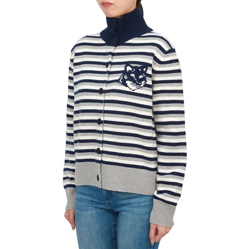 메종키츠네(MAISON KITSUNE) 폭스 헤드 스트라이프 여성 가디건 NW00503KM0329 B481