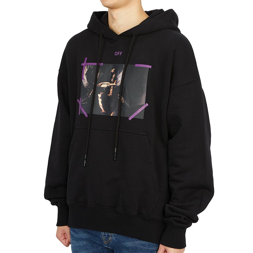 오프화이트(OFF WHITE) 애로우 카라바지오 멀씨 스케이트 남자 후드 기모 긴팔 맨투맨 티셔츠 OMBB085S 23FLE001 1036