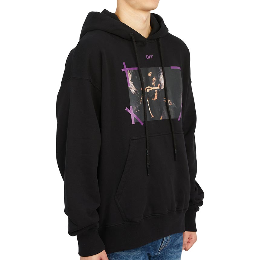 오프화이트(OFF WHITE) 애로우 카라바지오 멀씨 스케이트 남자 후드 기모 긴팔 맨투맨 티셔츠 OMBB085S 23FLE001 1036