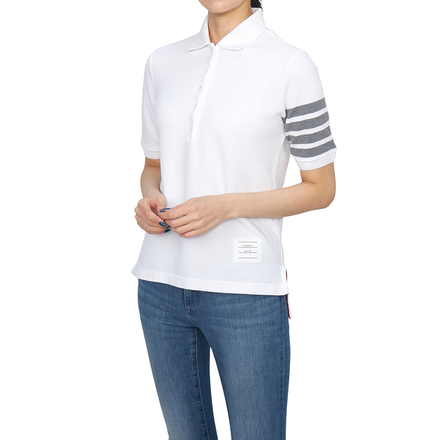톰브라운(THOM BROWNE) 여성 카라 반팔티셔츠 FJP052G 07976 100